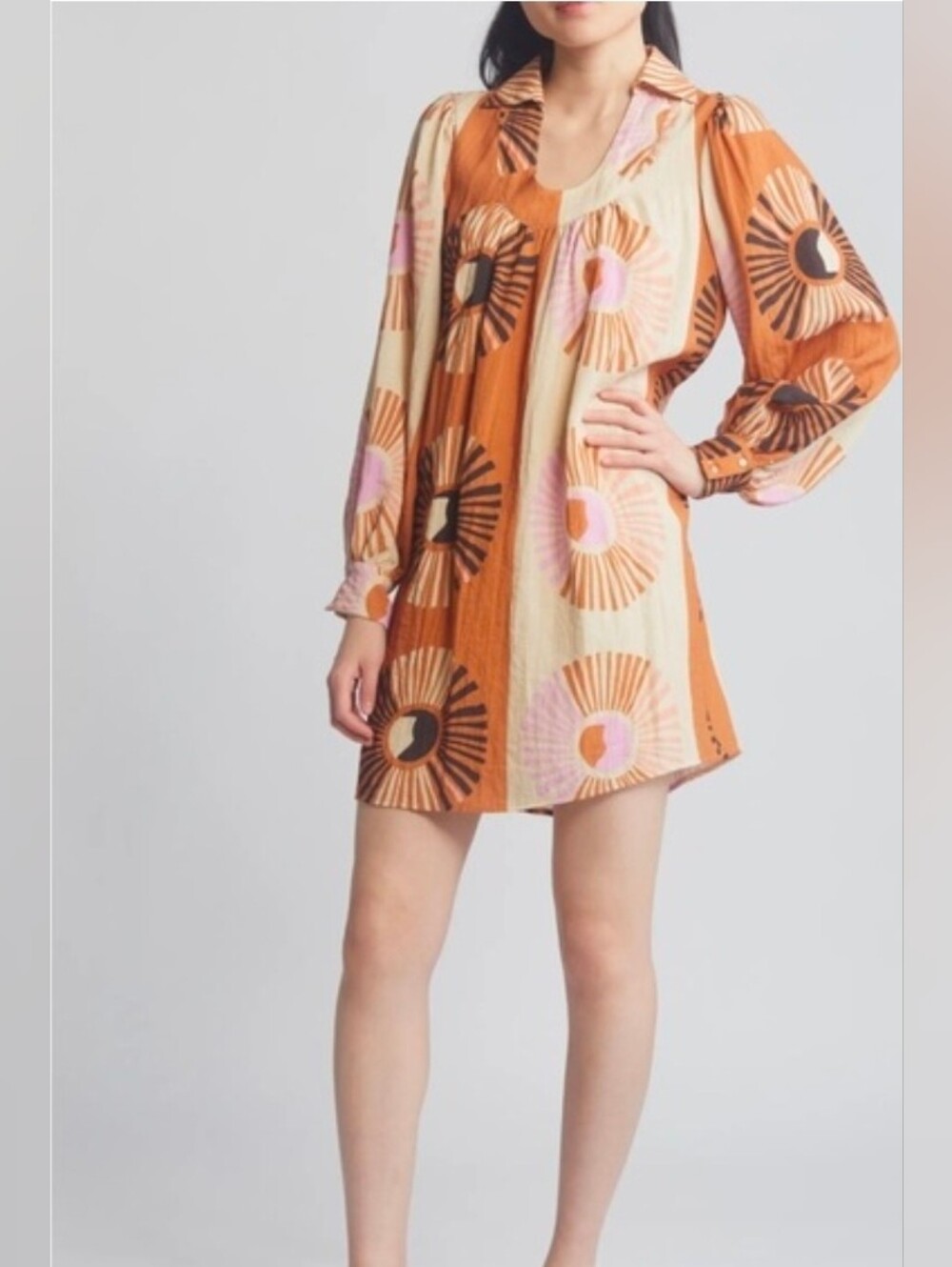 Ciebon Women's Orange & Cream Graphic Print Mini Dress Size LARGE.